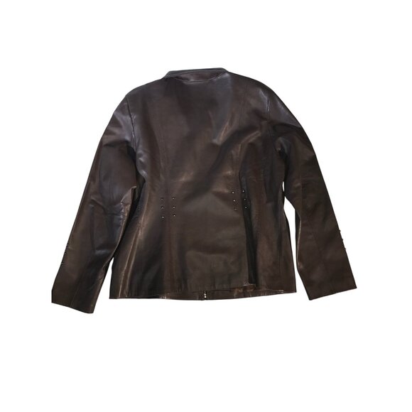 Siena Studio Women's Brown Zip Studded Leather Moto Jacket - Picture 2 of 9